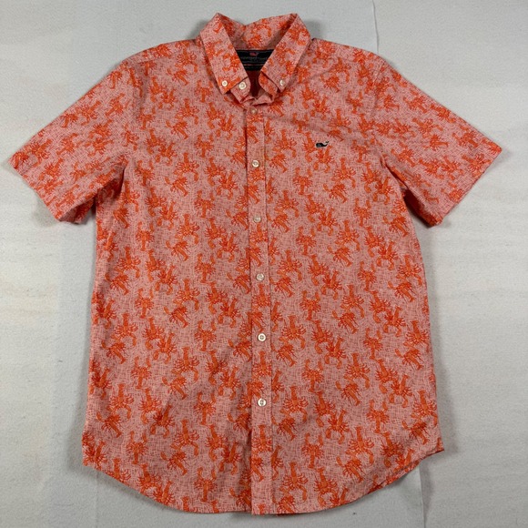Vineyard Vines Other - Vineyard Vines Mens Slim Fit Whale Shirt Orange Lobster Print Cotton M Short Slv